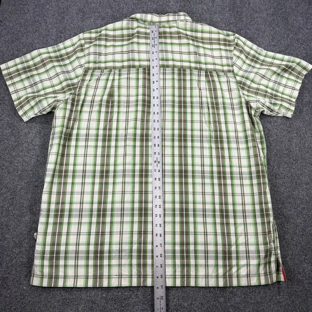 The North Face Button Up Shirt Mens XL Green Plaid Short Sleeve Outdoor Hiking